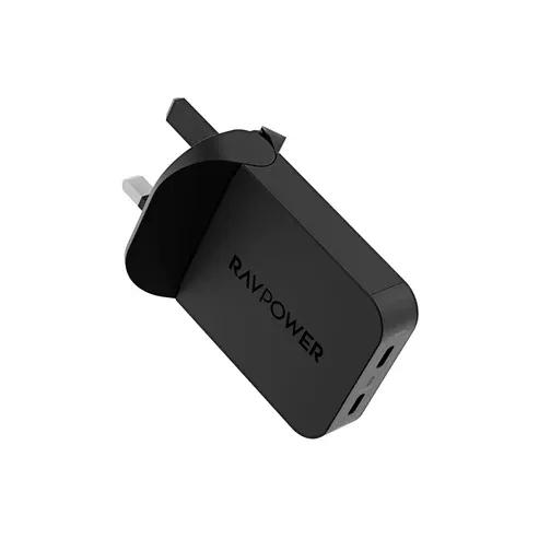شاحن جداري RAVPower قابل للطي بقدرة 65 واط مع منفذين USB-C