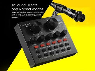 V8 Sound Card Audio Interface USB Live Broadcast Microphone for PC Phones Singing or Recording