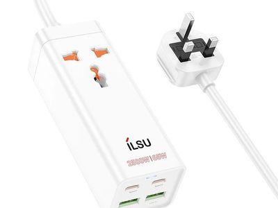 مشترك وشاحن 5 في 1 من ILSU SC02 مزود بمنفذين Type-C ومنفذين USB ومنفذ كهربائي ثلاثي بقوة 65 واط