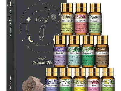 Essential Oil Set Consisting of 12 Distinct Aromatic Scents, with a Magnetic Holder and a Diffuser