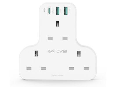 شاحن UK قوي RAVPower RP-PC1036  بقوة 20 واط مع 3 منافذ USB و 3 منافذ كهربا  