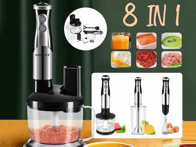 SOKANY 8-in-1 Stainless Steel Sauces Electric Hand Mixer Whisk Meat Grinder Egg Smoothie Paste Blender Eggbeater