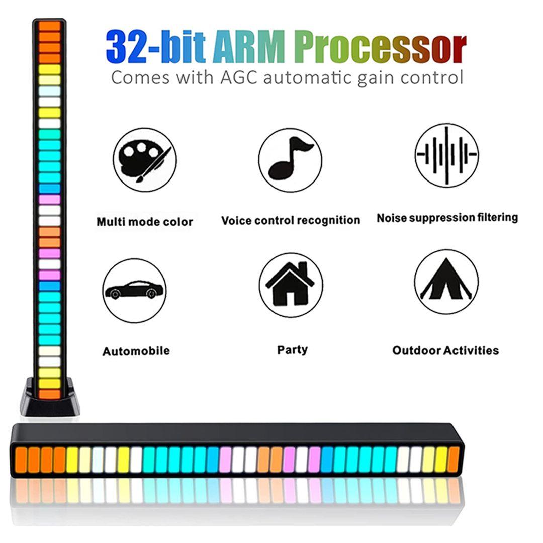 مصباح اضاءة LED RGB تفاعلي مع الصوت 32Bit مع 8 أوضاع اضاءة مختلفة و5 مستويات لسرعة الاضاءة