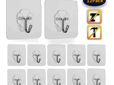 12 Self Adhesive Stick Plastic Stainless Steel Hook Bathroom Kitchen Wall Hanger