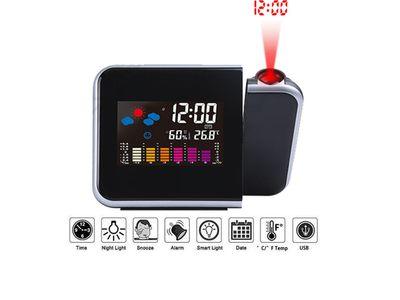 Projection Alarm Clock Digital Color Screen 12/24 Display Simultaneous Temperature Humidity Weather Forecast LED Alarm Clock