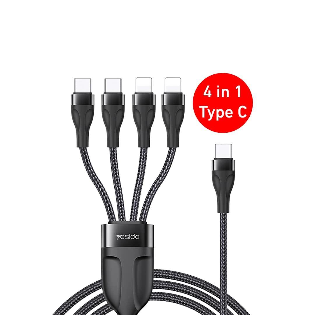 كيبل شحن Yesido 4x1 متعدد الوظائف يدعم الشحن السريع (USB أو Type C)