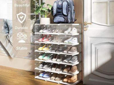 Foldable Shoe Storage Boxes with Lids 6 layers Clear Stackable Shoes Organizer