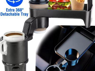 Car Cup Holder with Detachable Rotating Tray