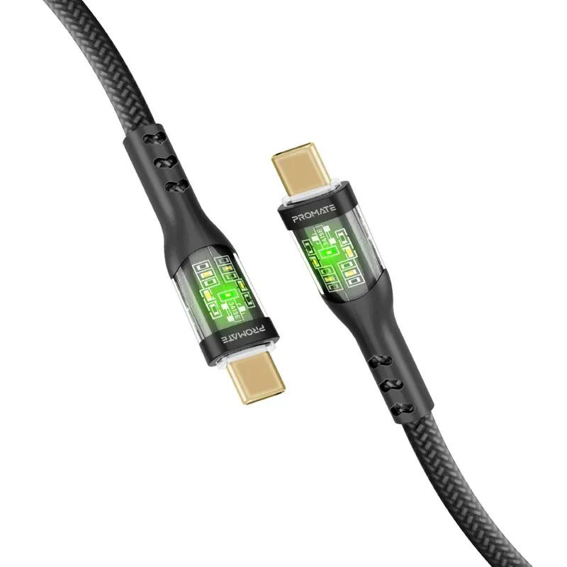 كابل USB-C فائق السرعة بقوة 60 وات مع أغلفة شفافة