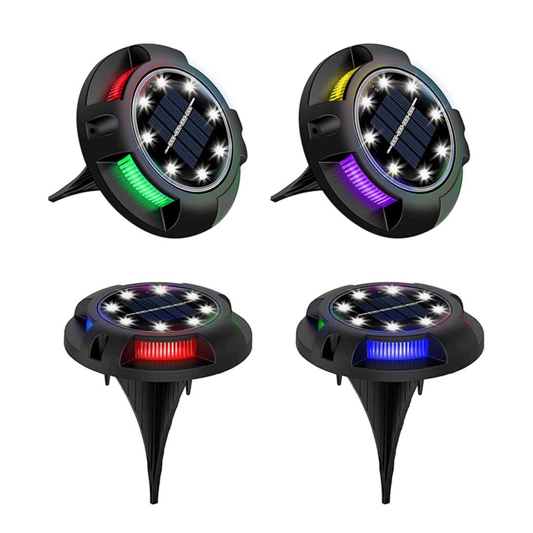 مصباح اضاءة أرضي RGB مع 8 لمبات LED يعمل بالطاقة الشمسية مقاوم للماء للحدائق والأماكن الخارجية