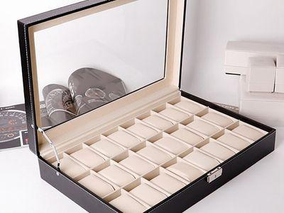 24 Slot Watch Organizer Watch Display Case Organizer With Glass Lid, Watch Box Organizer