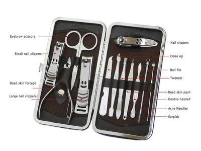 High-quality stainless steel 12pcs Manicure Pedicure Nail Personal Care Set with Case Bag