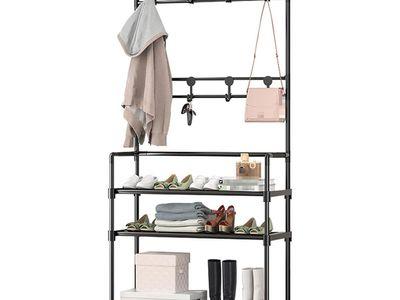 Multifunctional 3-Shelf Shoe Organizer Rack with 8 Hooks