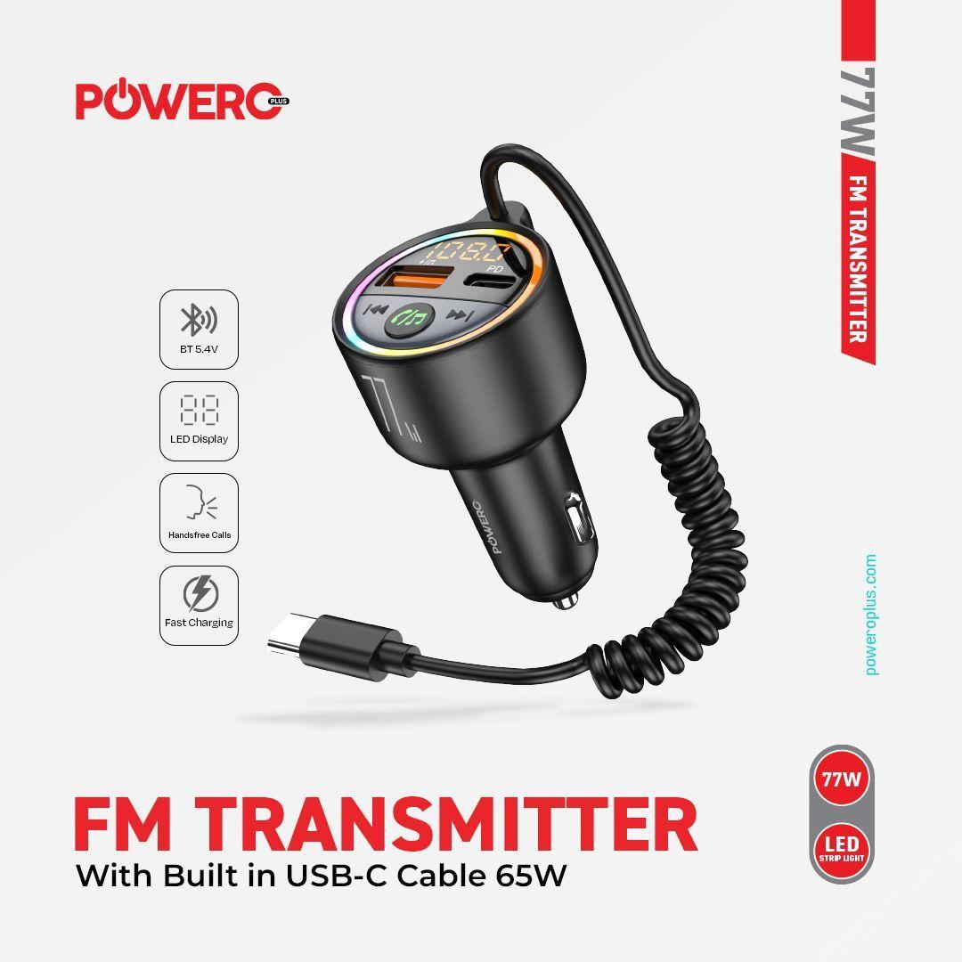 باورولوجي FM ترانسمتر 77 واط مع كابل USB-C مدمج