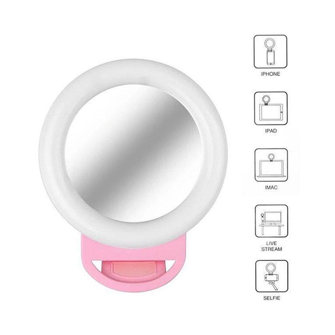 حلقة اضاءة LED سيلفي HR-20 للموبايل مع مرآة - ألوان متنوعة