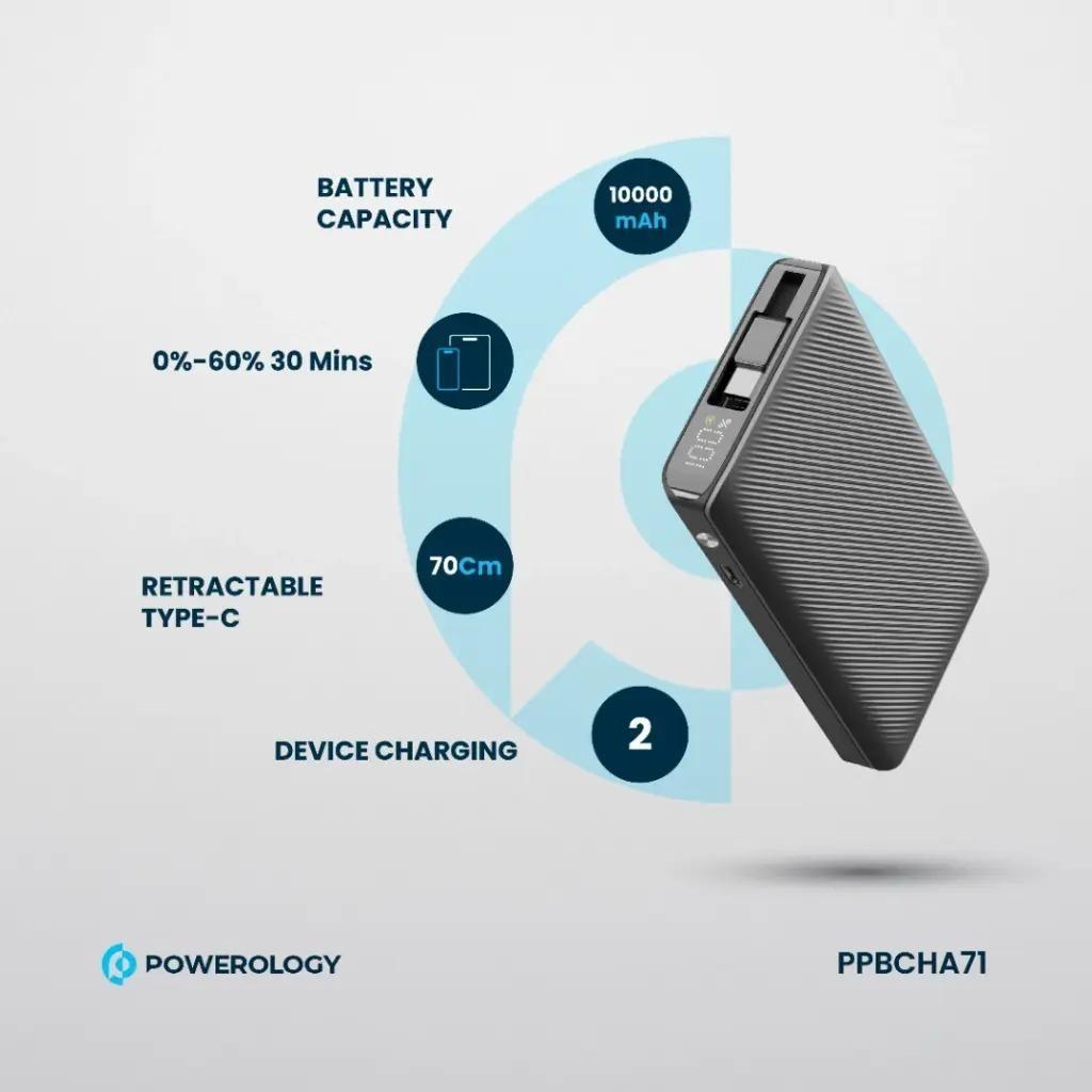 باور بانك Powerology 10000mAh PPBCHA71 شحن سريع وحبل ما يضيع 