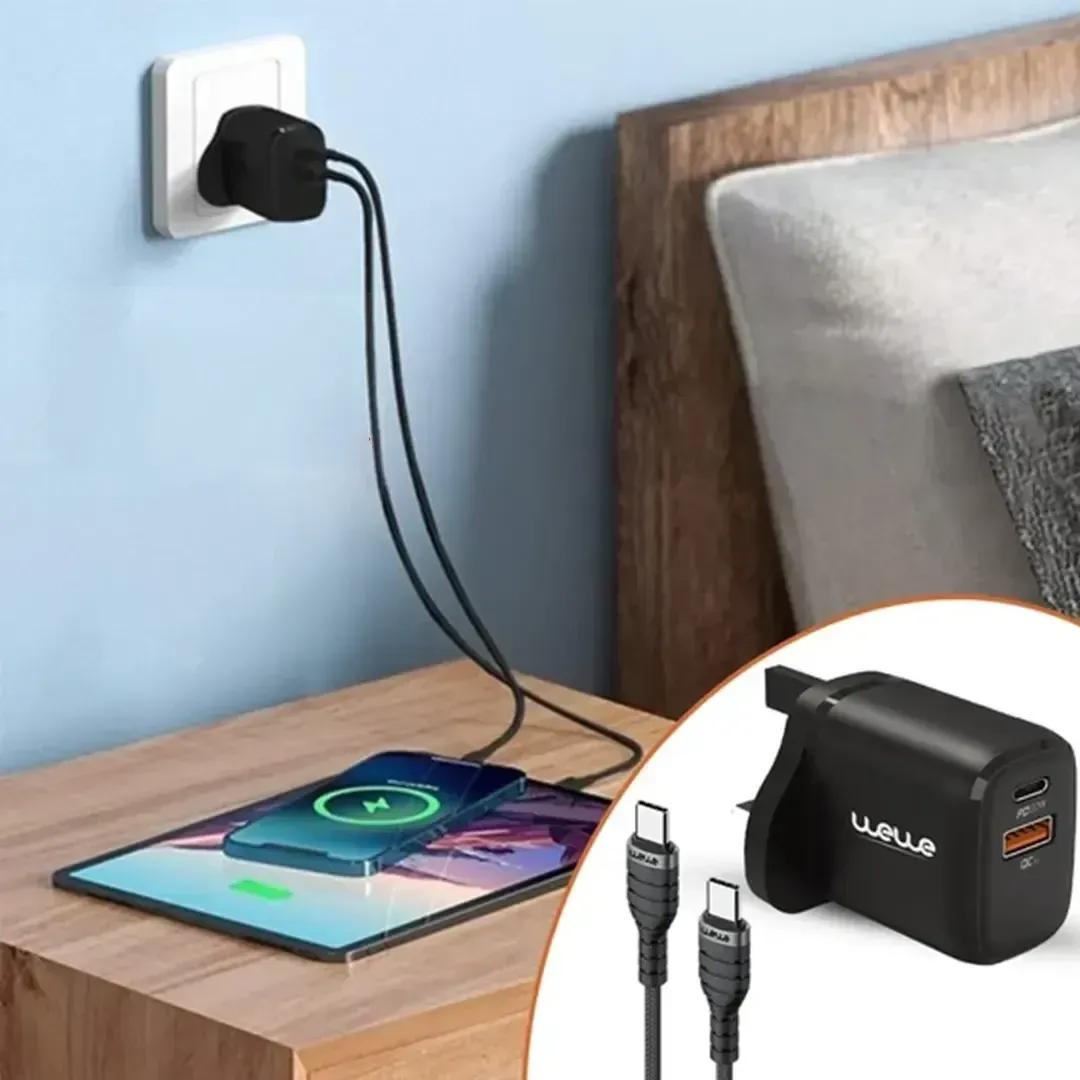 شاحن WeWe HC-007 بقوة 20 واط  منفذ Type-C + USB مع كيبل شحن سريع