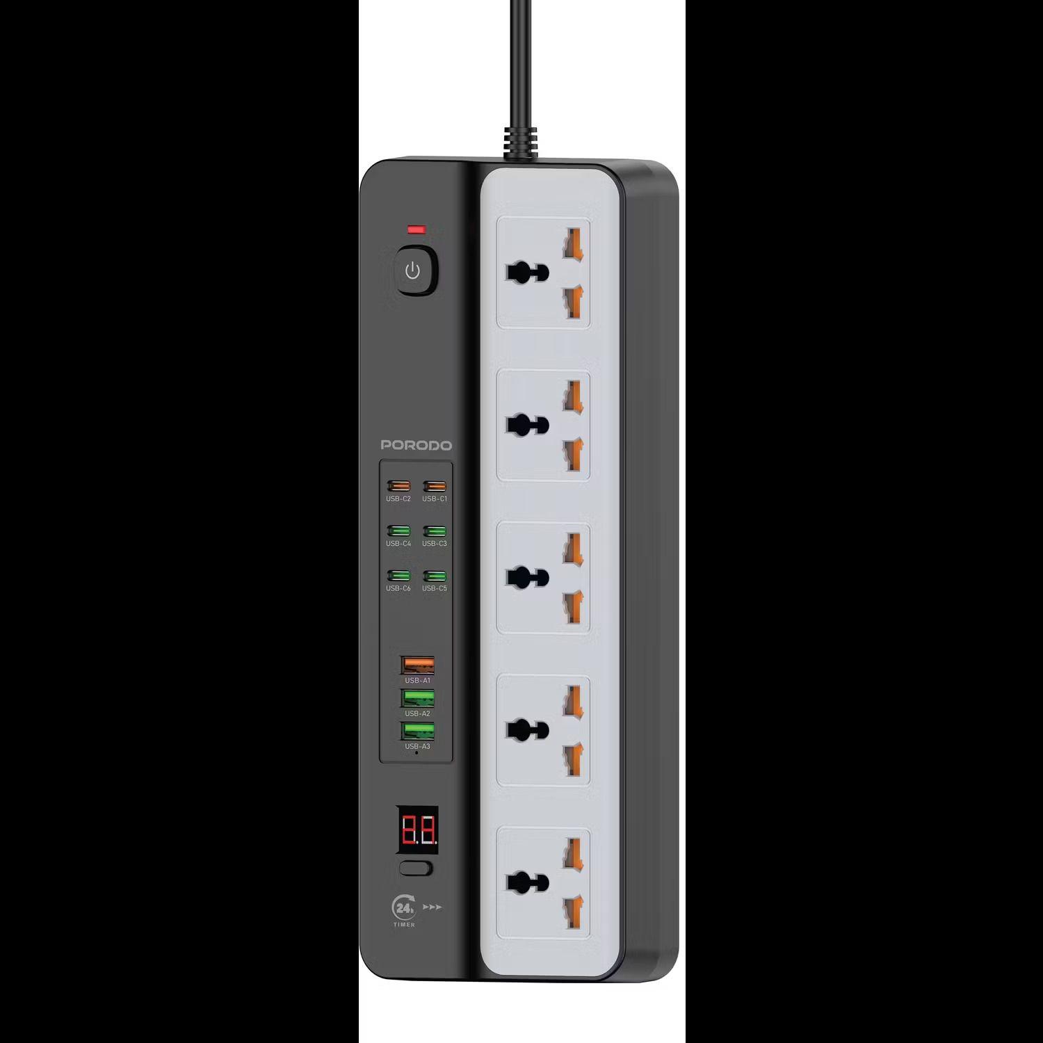 بورودو ٣٠٠٠ واط | شريط طاقة عالمي ٥ تيار متردد مع ٩ منافذ USB (٦ تيار متردد + ٣ أمبير)