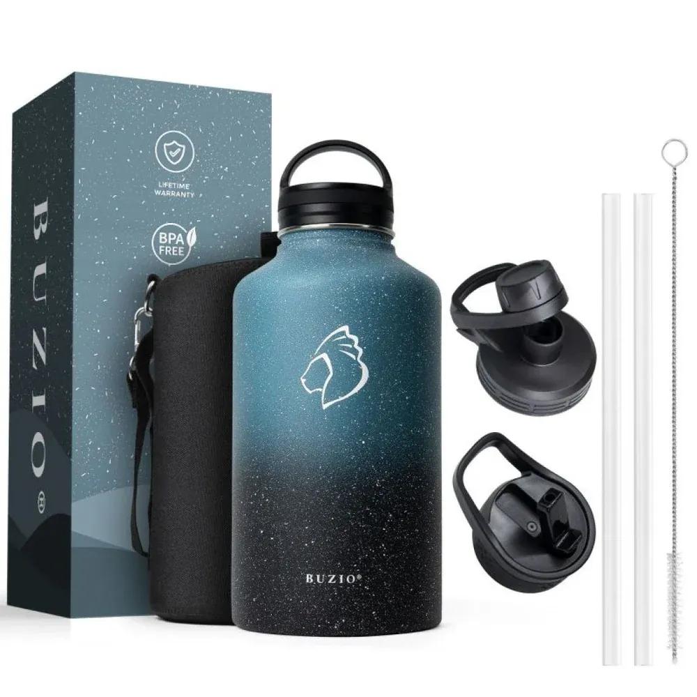 Buzio X00494STLB Trio Series Water Bottle with 3 Lids and Sleev 1.9L