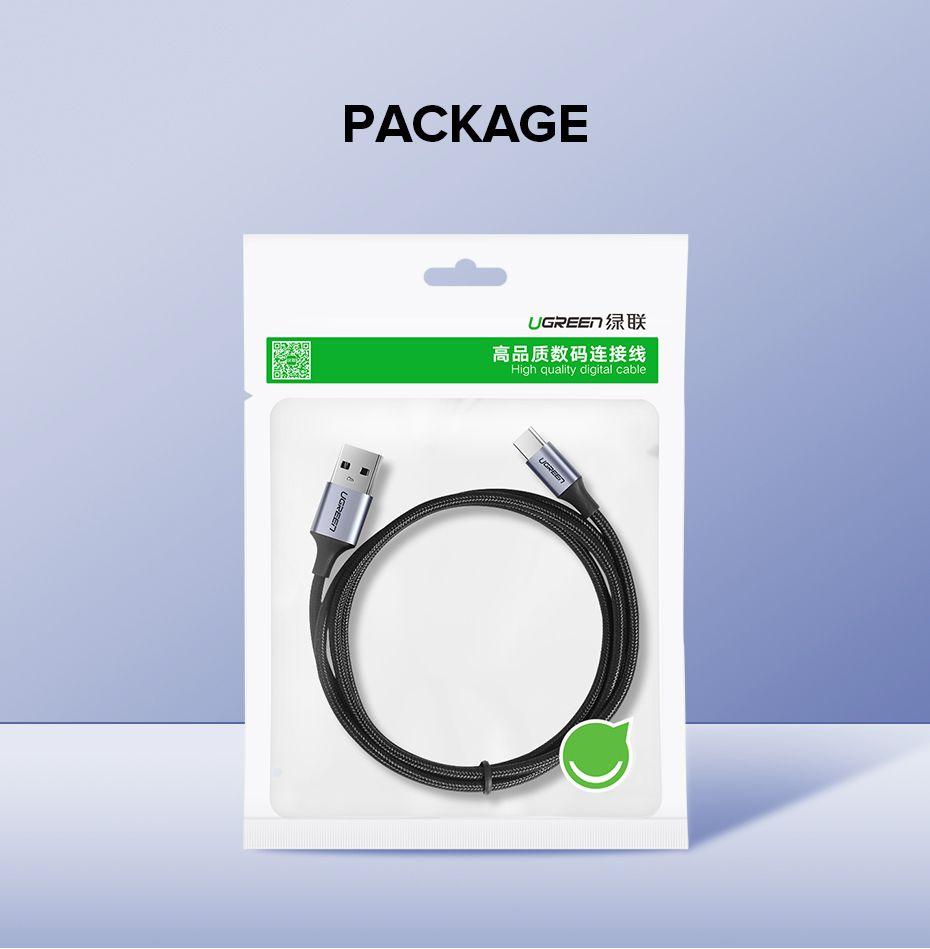 كابل يوجرين USB-A 2.0 إلى USB-C مضفر من الألومنيوم مطلي بالنيكل، بطول 1.5 متر (أسود)