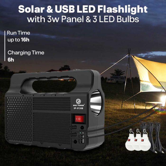 كشاف يدوي LED يعمل بالطاقة الشمسية وUSB – إضاءة قوية للطوارئ والرحلات
