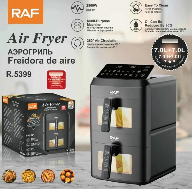 مقلاة هوائية رقمية مزدوجة السلال من RAF بسعة 7 لتر + 7 لتر وقوة 2800 واط مع شاشة LED، ونظام دوران هواء ساخن بزاوية 360 درجة