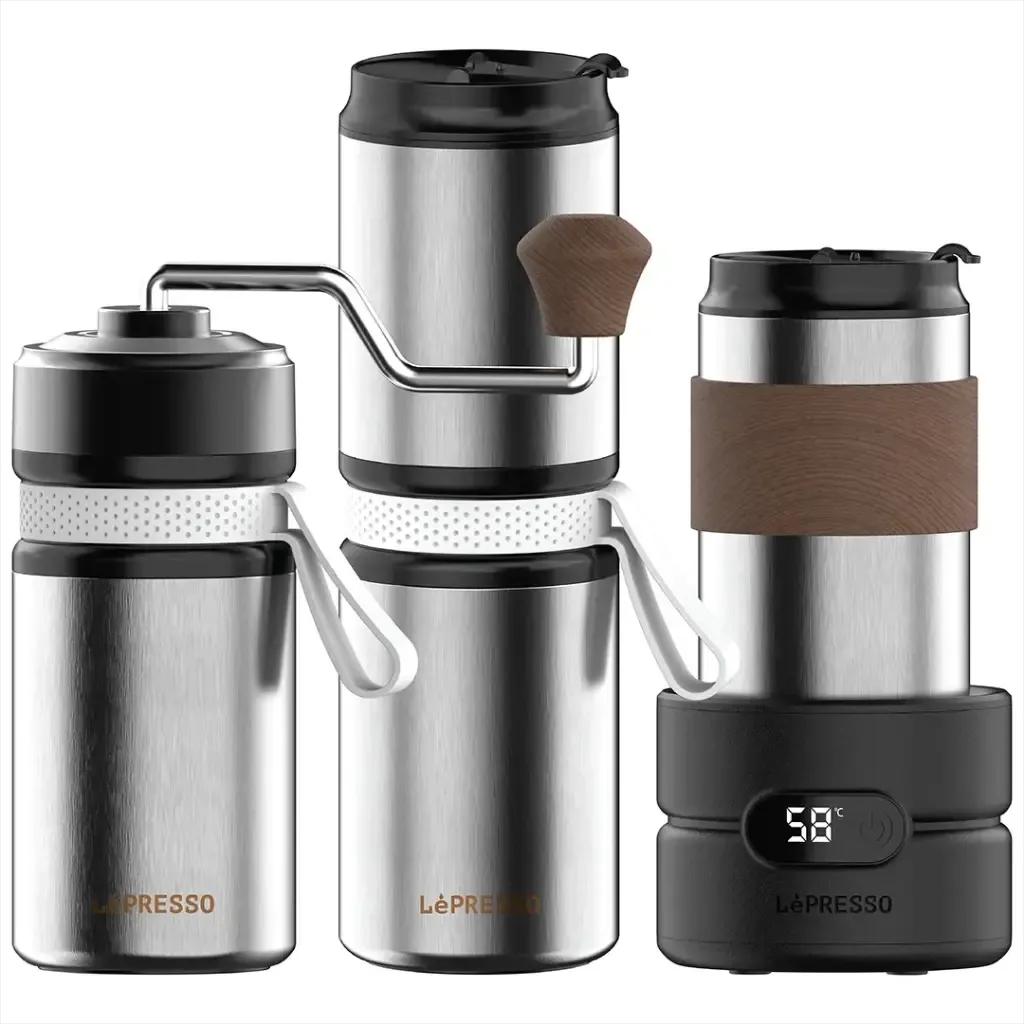 طقم القهوة المحمول LePresso Grindo Quattro 4-in-1 – قهوتك الطازجة في أي مكان