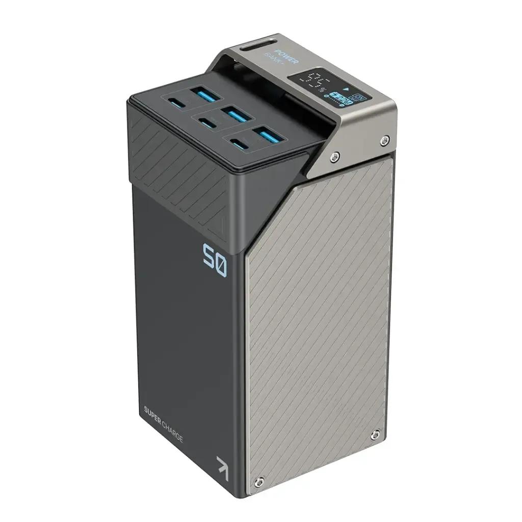 باور بانك Powerology سعة 50000mAh بشحن سريع قوي 65W ومنافذ متعددة USB-C وUSB-A