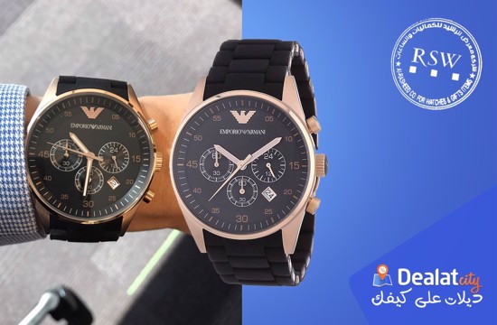 Save 0% & Get Armani AR5905 Rose Gold & Black Chronograph Watch For Men  From RSW | Dealatcity | Great Offers, Deals up to 70% in kuwait