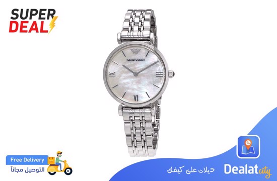 Emporio Armani Classic Mother of Pearl Dial Silver Watch for Women - Dealatcity