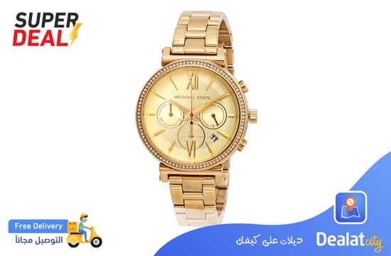Michael Kors Sofie Chronograph Crystal Gold Dial Watch MK6559 for Women - Dealatcity