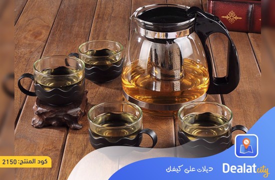 Royal mark 5 Pieces Classic Glass Tea Set with 1 Tea Pot & 4 Glasses - DealatCity Store
