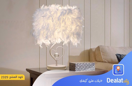 Feather Shade Table Lamp White Lampshade Elegant Bedside Desk Night Light Gift 