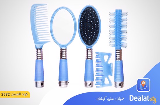 Hair Brush Set with Comb, Claw Clip & Mirror 5pc Set - DealatCity Store	