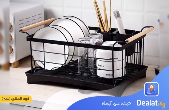 Modern Wood Handle Dish Racks Dish Drying Rack Tray Cutlery Dish Drainer - DealatCity Store