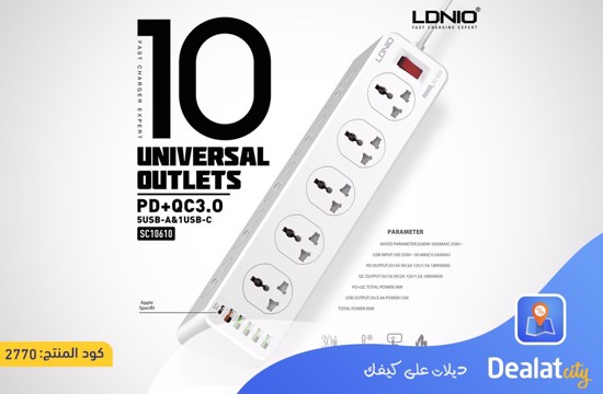 LDNIO SC10610 Slope Design Power Strip With 10 Outlets+5USB Ports+1PD Port - DealatCity Store