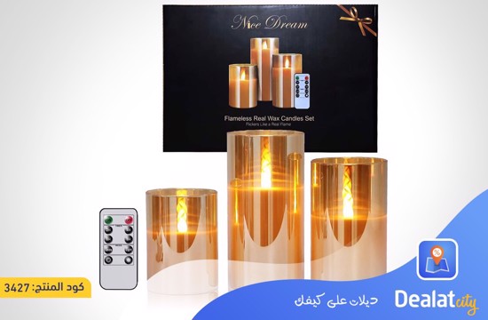 Flickering Flames LED Candle with Gold Glass Holder Set (3 Pack) - dealatcity store