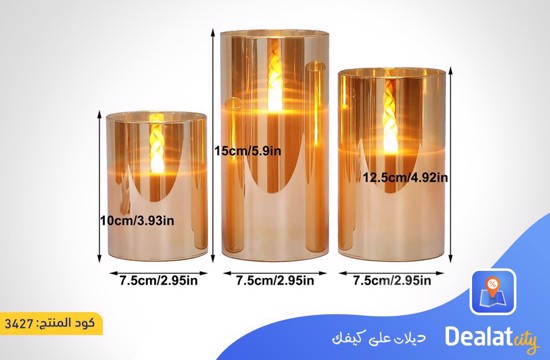 Flickering Flames LED Candle with Gold Glass Holder Set (3 Pack) - dealatcity store