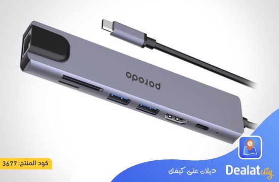 Porodo 7 in 1 Aluminum USB-C Hub 4K HDMI PD 100W - dealatcity store