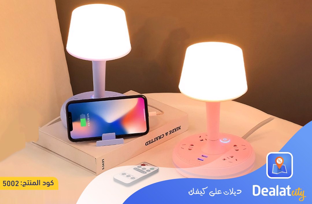 مصباح مكتبي Led متعدد الوظائف مع منفذين شحن Usb و4 منافذ طاقة مع 3