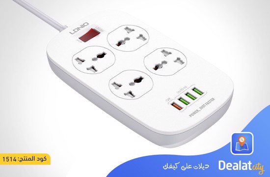 LDNIO SC4407 2 Meters Power Socket with 4 Socket Outlets and 4 USB Port - DealatCity Store	