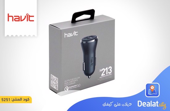 HAVIT H213 Dual USB Ports Car Charger QC 3.0 - dealatcity store