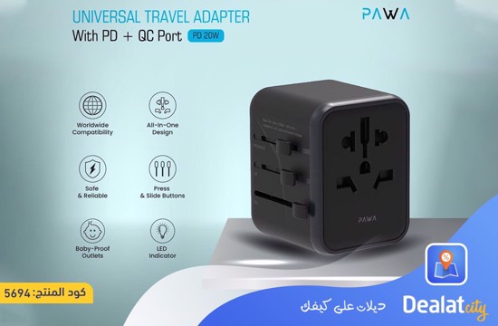 PAWA Universal Travel Adapter with PD 20W + USB QC Port  - dealatcity store