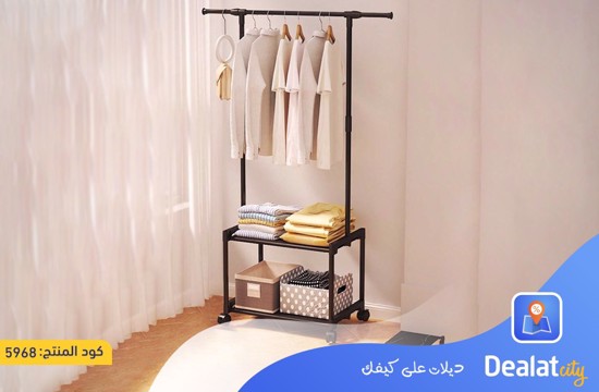 Clothes Organizer Rack with 2 Storage Shelves with Hanging Rod - dealatcity store