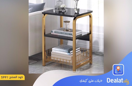 Modern Side Table with Two Shelves and Basket with a Sturdy Metal Frame and a Stable Base