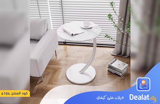 Wooden Round Sofa Side Table with Modern C Shape Design