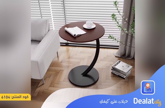 Wooden Round Sofa Side Table with Modern C Shape Design