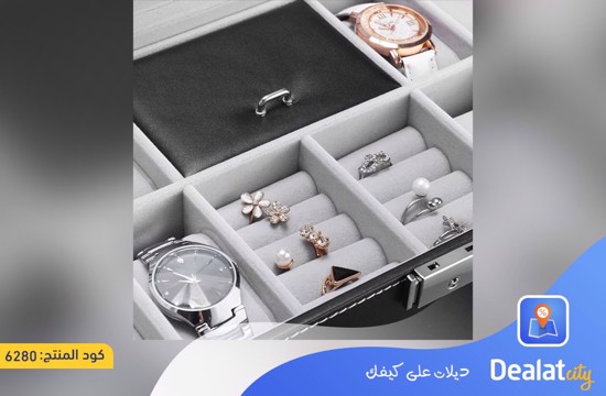 Watch and Accessories Organizer Box 10 Compartments, with Mirror and Side Hangers for Chains