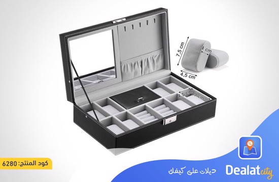 Watch and Accessories Organizer Box 10 Compartments, with Mirror and Side Hangers for Chains