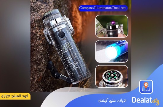 Transparent Double Arc Rechargeable Electric Lighter with Flashlight Compass and LED Display Windproof and Waterproof